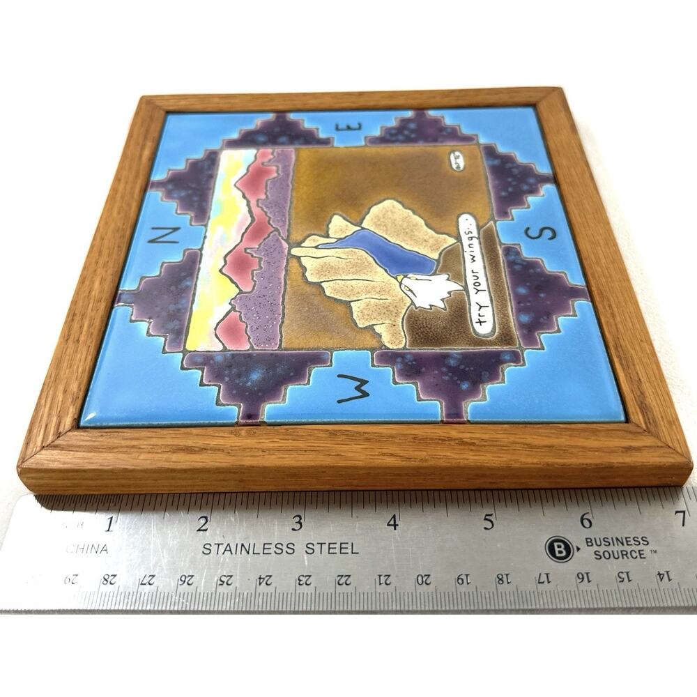 Southwest Tile Art © Orane 1992 “Try Your Wings” Eagle Compass Framed 7x7” - Picture 5 of 8
